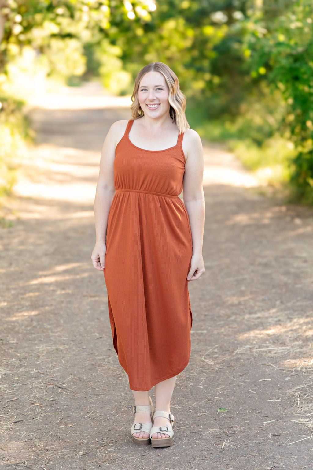 Reagan Ribbed Midi Dress Rust