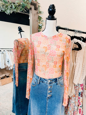 Vintage Floral Mesh Top Retro