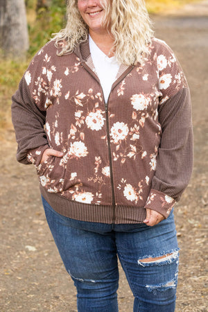 Ramona Ribbed Floral Zip Up Brown