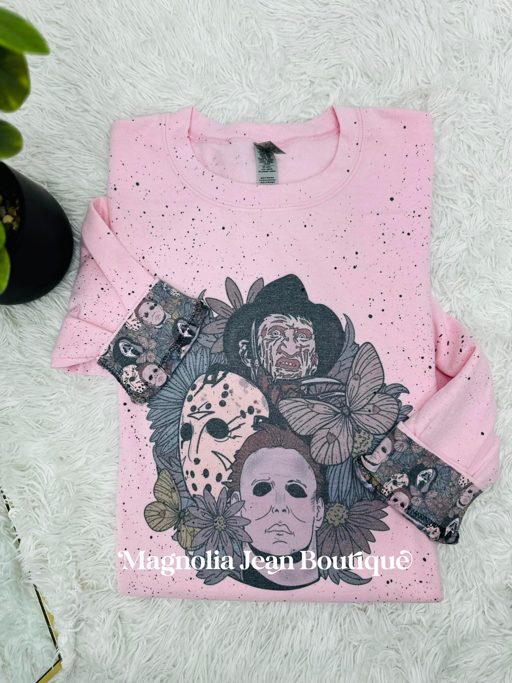 🖤SPECIAL ORDER🖤 Halloween Spooky Slashers Pink/Black Splatter Crew Sweatshirt S-4X
