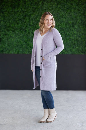 Colbie Ribbed Cardigan Lavender