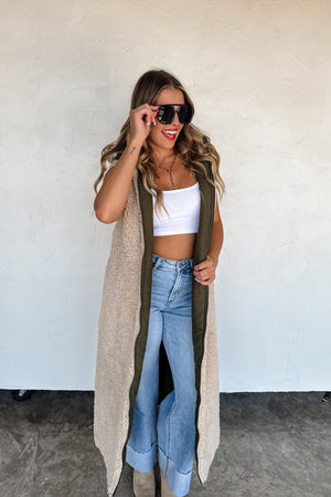 ♥️PREORDER ♥️Reversible Sherpa Vest Olive