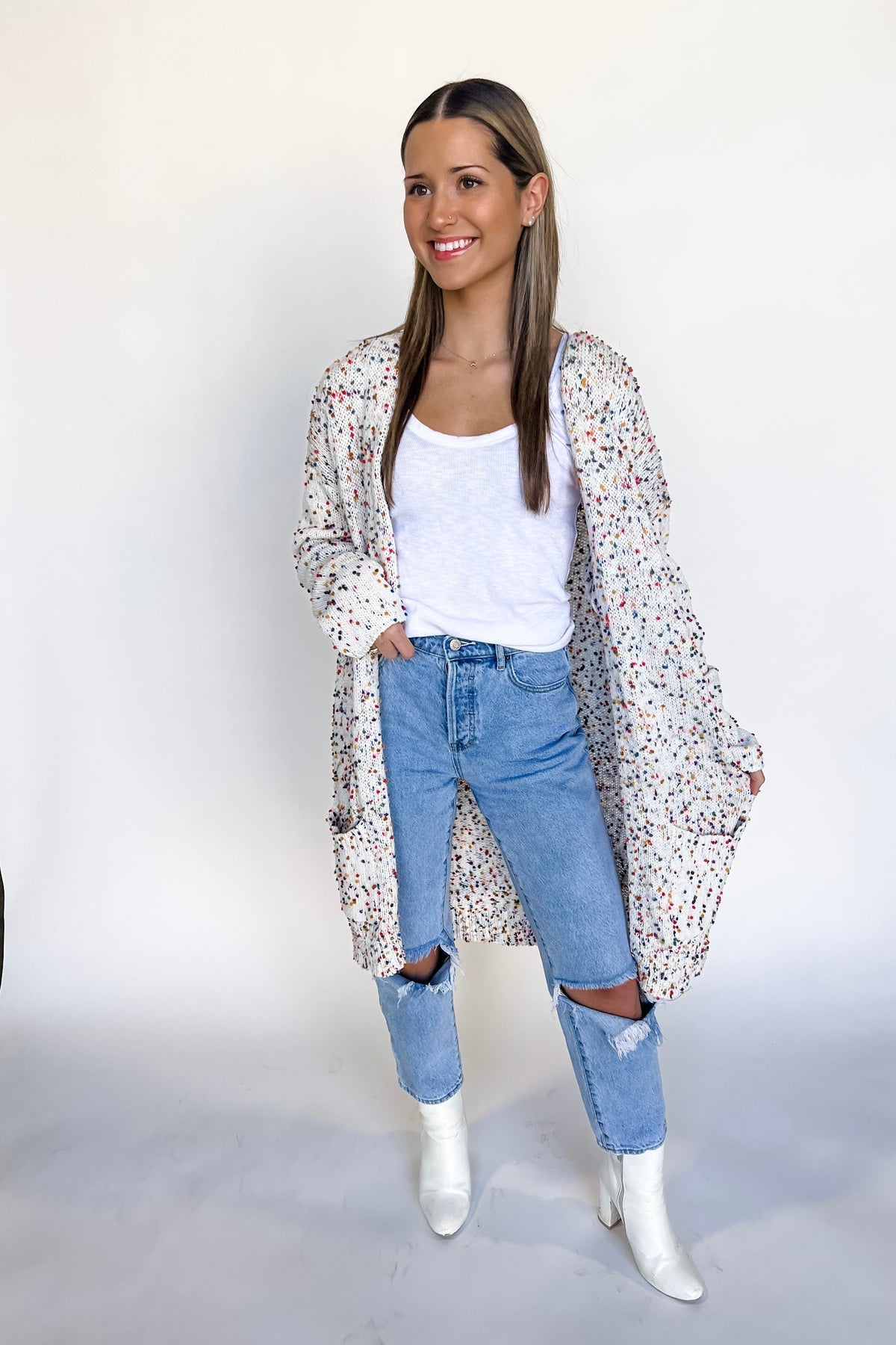 💕Preorder 💕 Spring Miley Confetti Dot Cardigan White