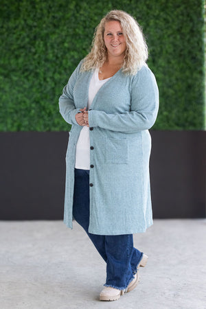 Colbie Ribbed Cardigan Dusty Blue