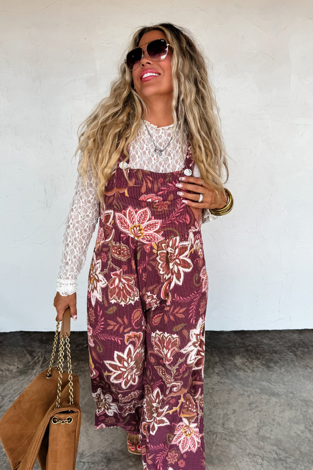 ✨PREORDER✨ Karli Fall Floral Overalls Burgundy