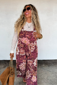 ✨PREORDER✨ Karli Fall Floral Overalls Burgundy