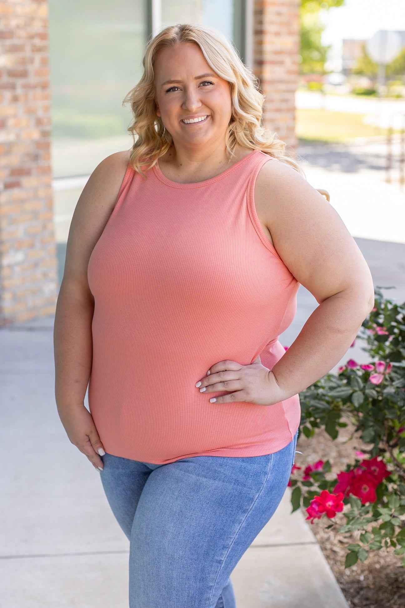 Tara Ribbed Tank Coral