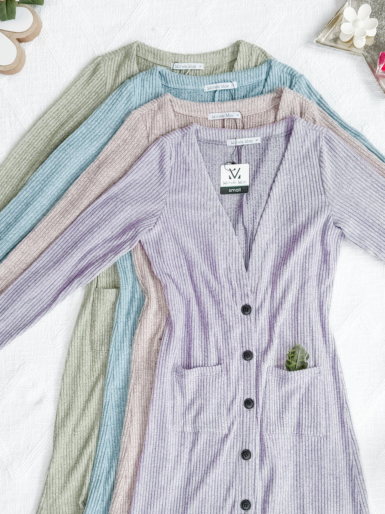 Colbie Ribbed Cardigan Dusty Blue