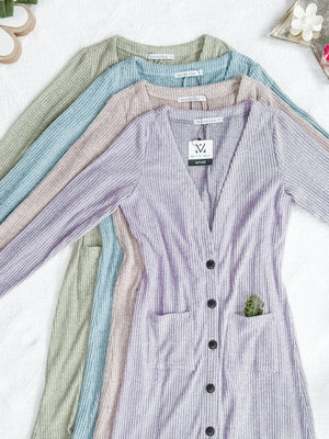 Colbie Ribbed Cardigan Dusty Blue