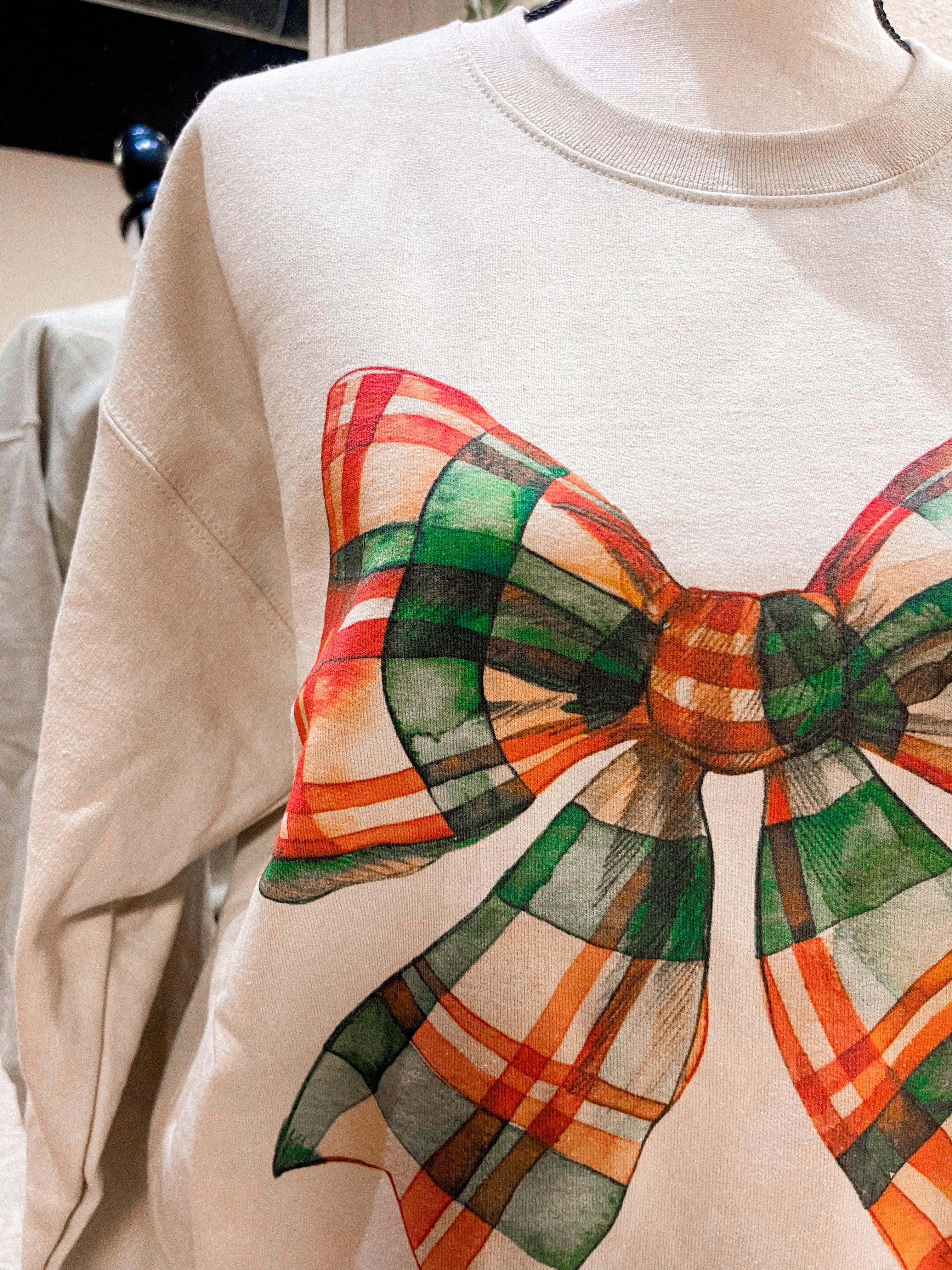 Holiday Cheer Plaid Bow Sweatshirt