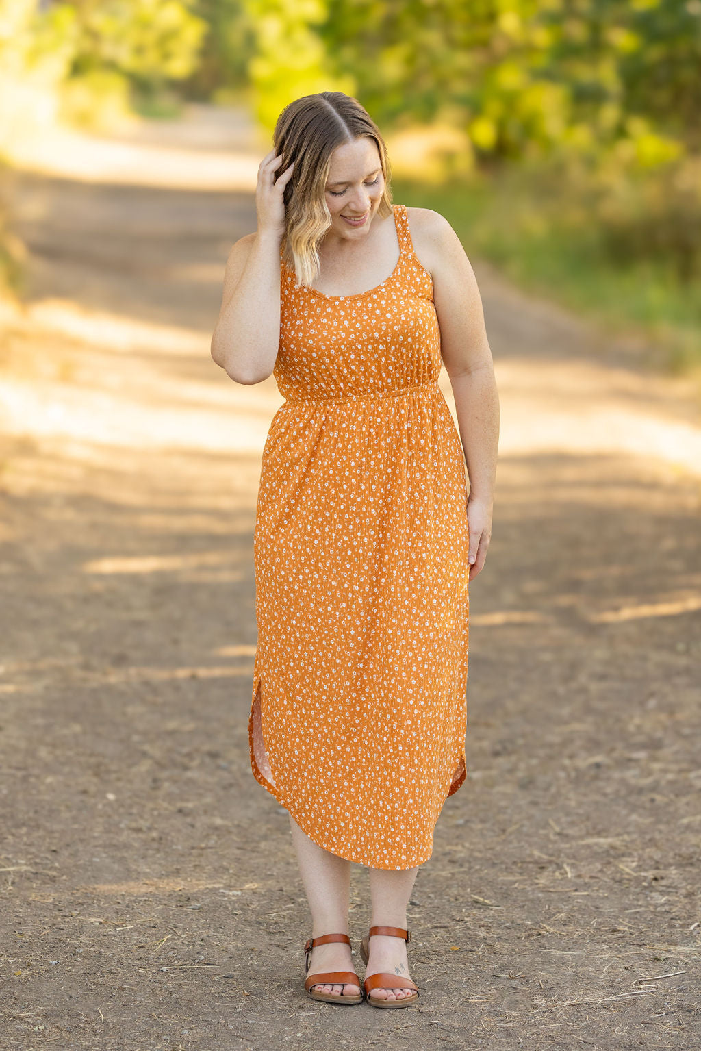 Reagan Ribbed Midi Dress Pumpkin Floral