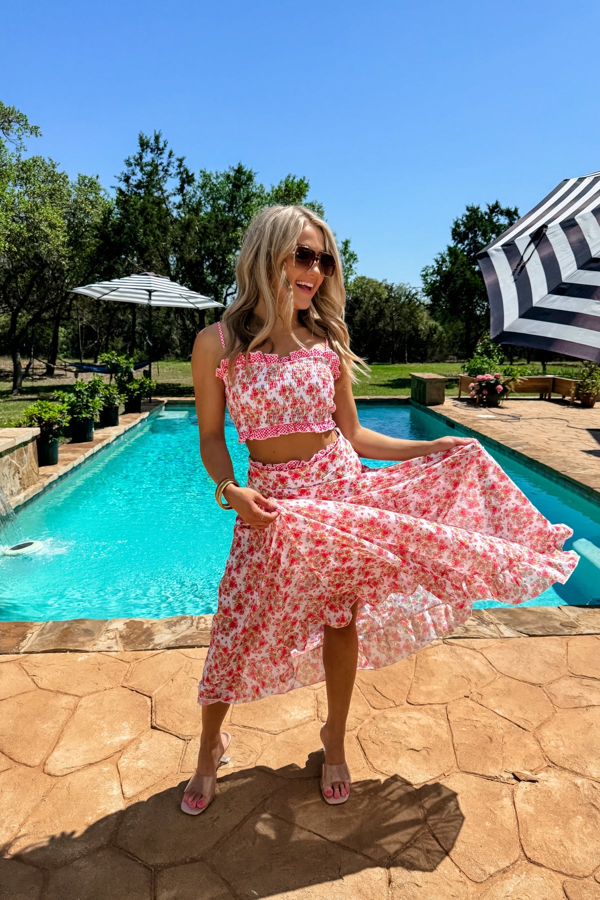 ☀️PREORDER☀️ Summer Vibes Amalfi Blooms Swim Set Checkered Ruffle