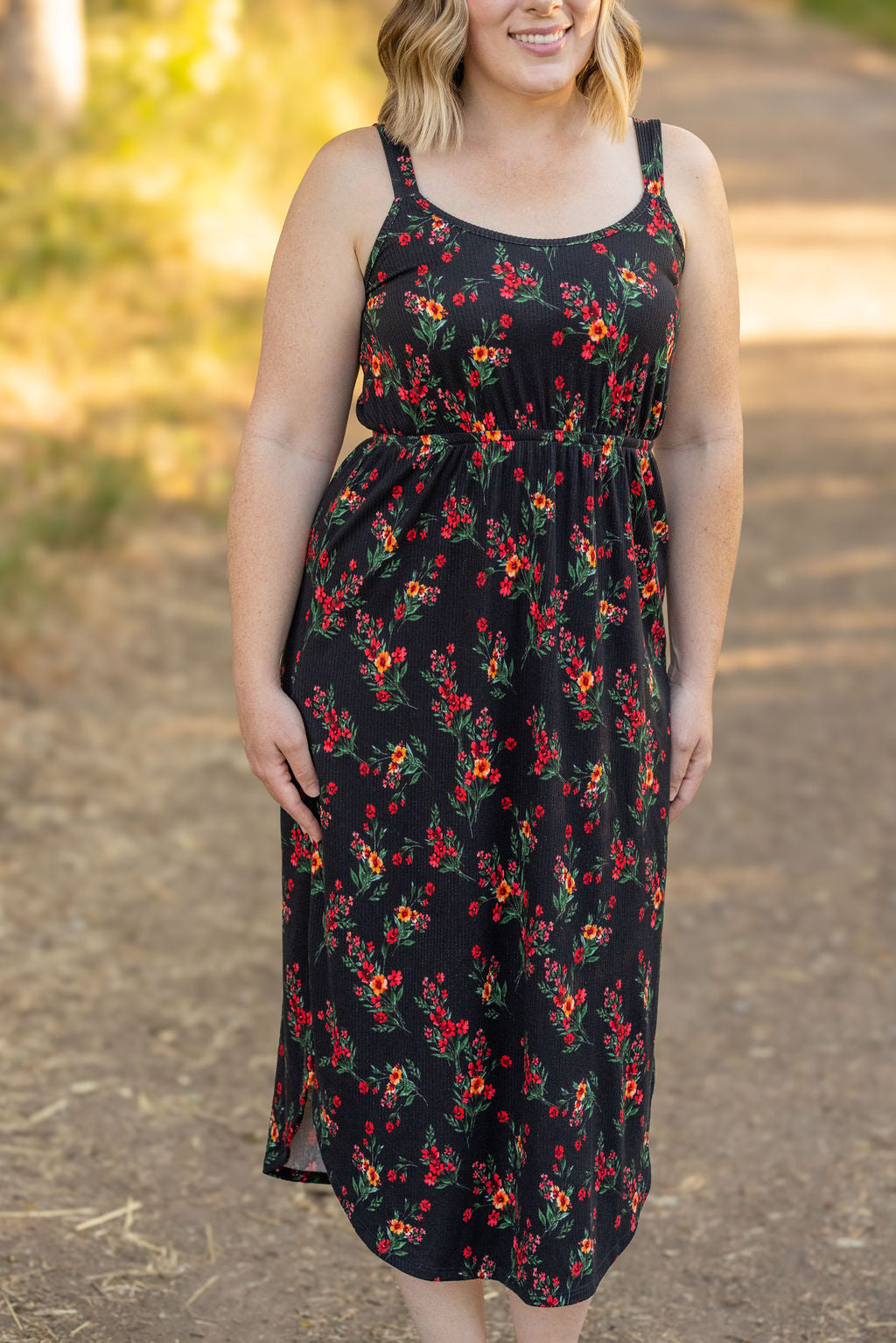 Reagan Ribbed Midi Dress Black Floral