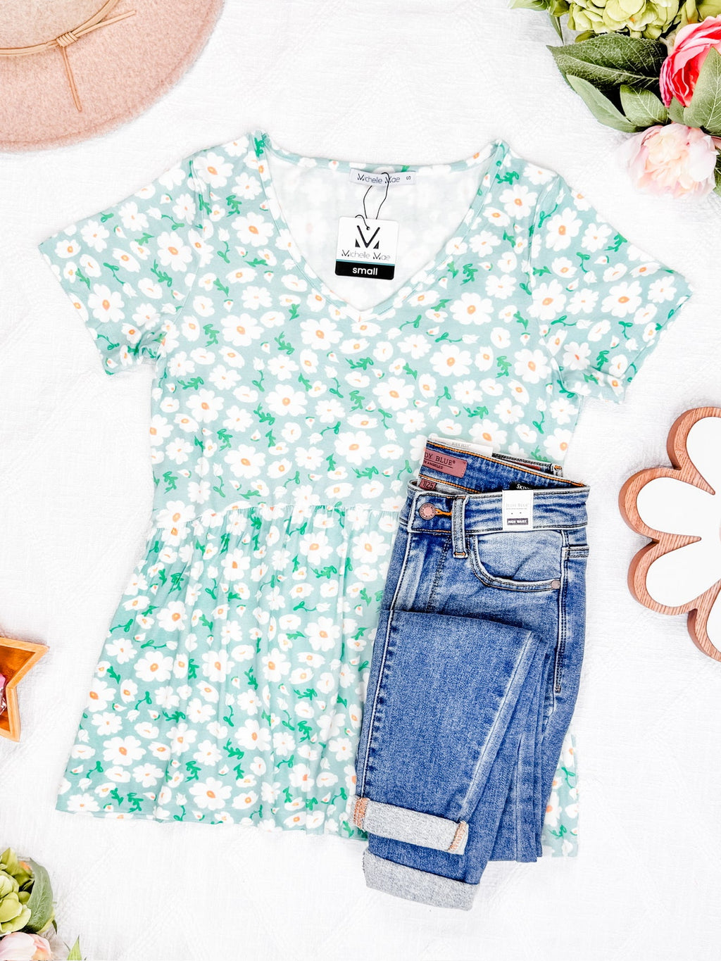 Sarah Ruffle Top Green Floral