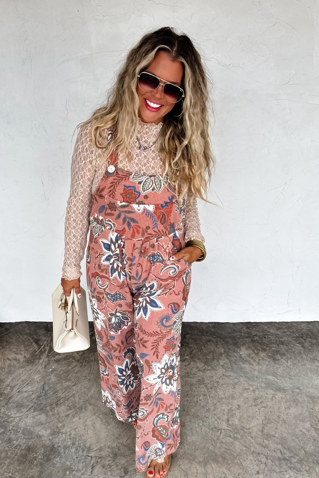 ✨PREORDER✨ Karli Fall Floral Overalls Taupe