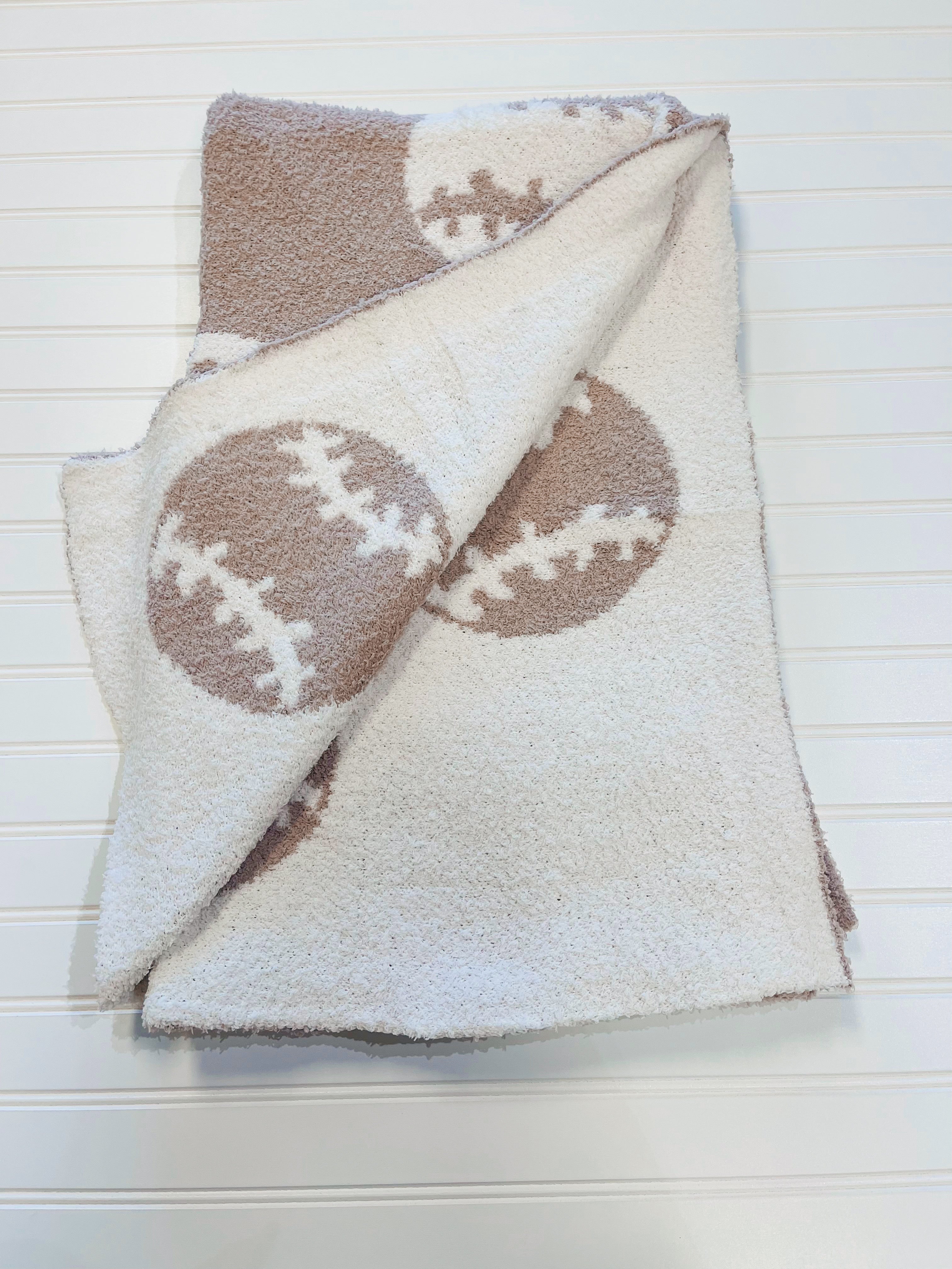 Plush Khaki Baseball Blanket