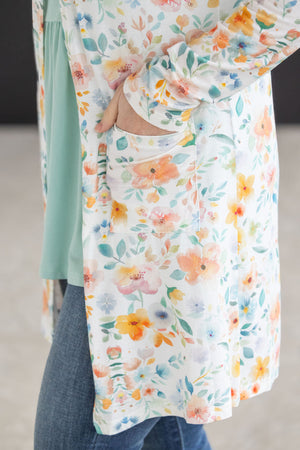 Classic Cardigan Watercolor Floral