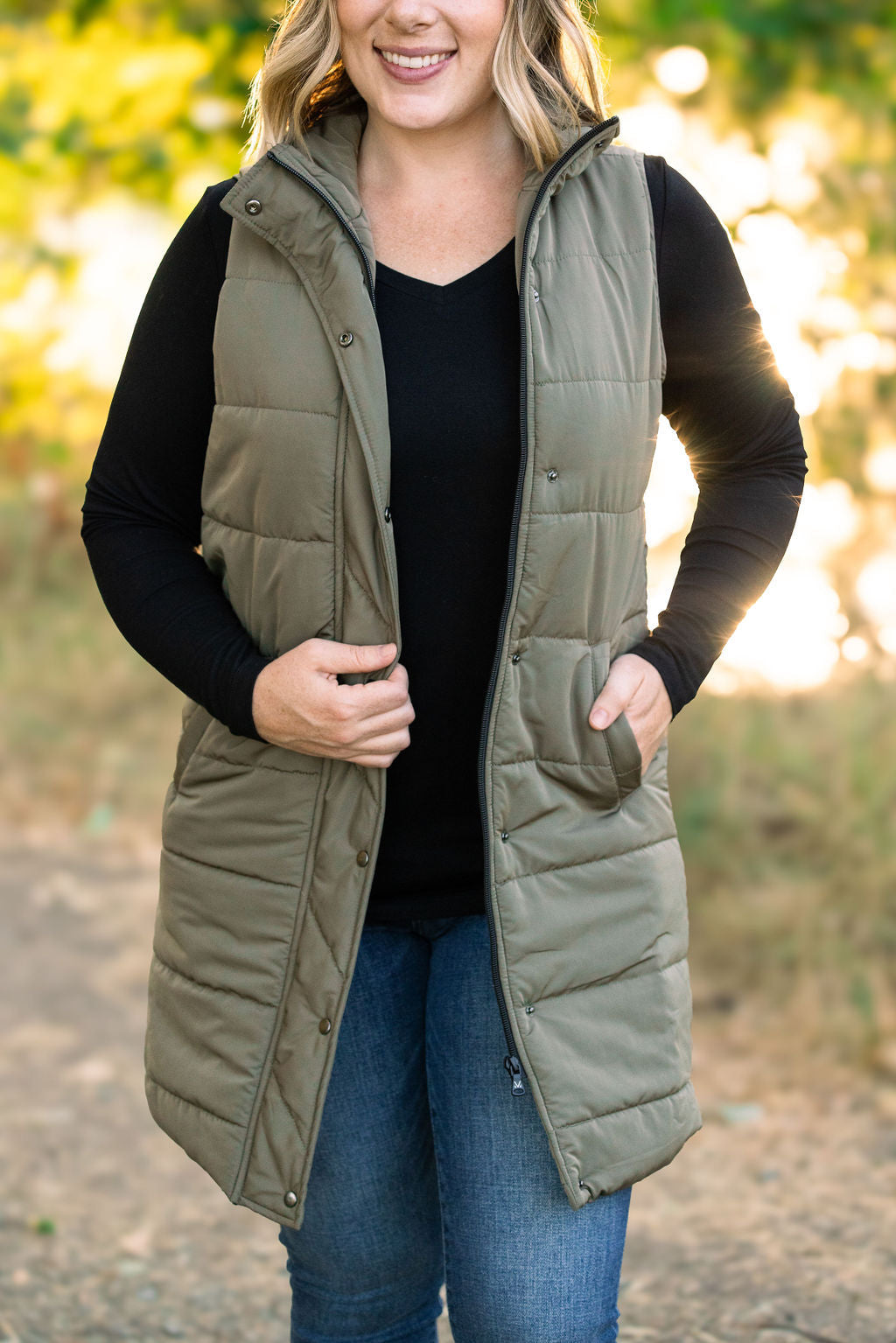 Harlow Long Vest Olive