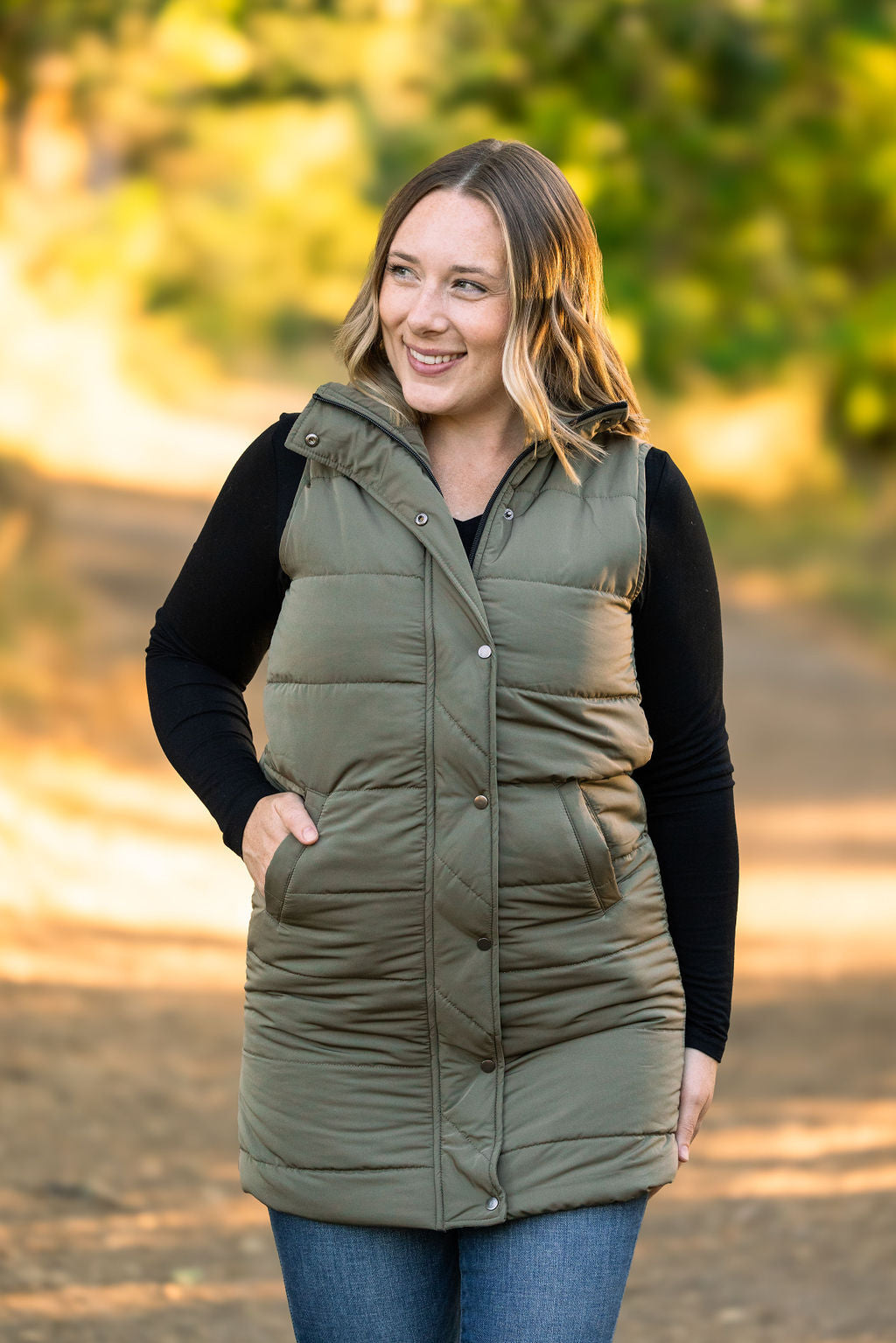 Harlow Long Vest Olive