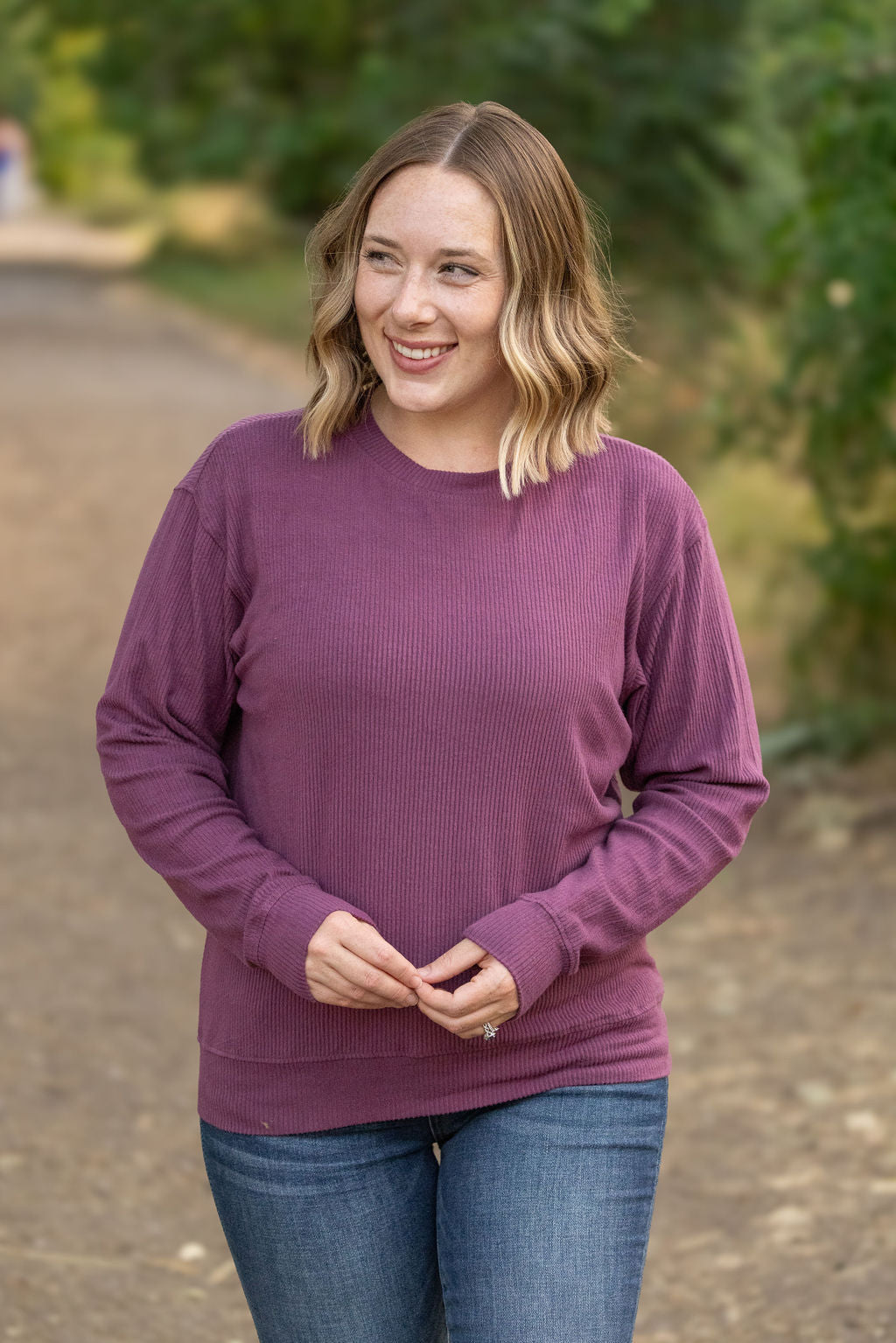 Corrine Ribbed Pullover Plum