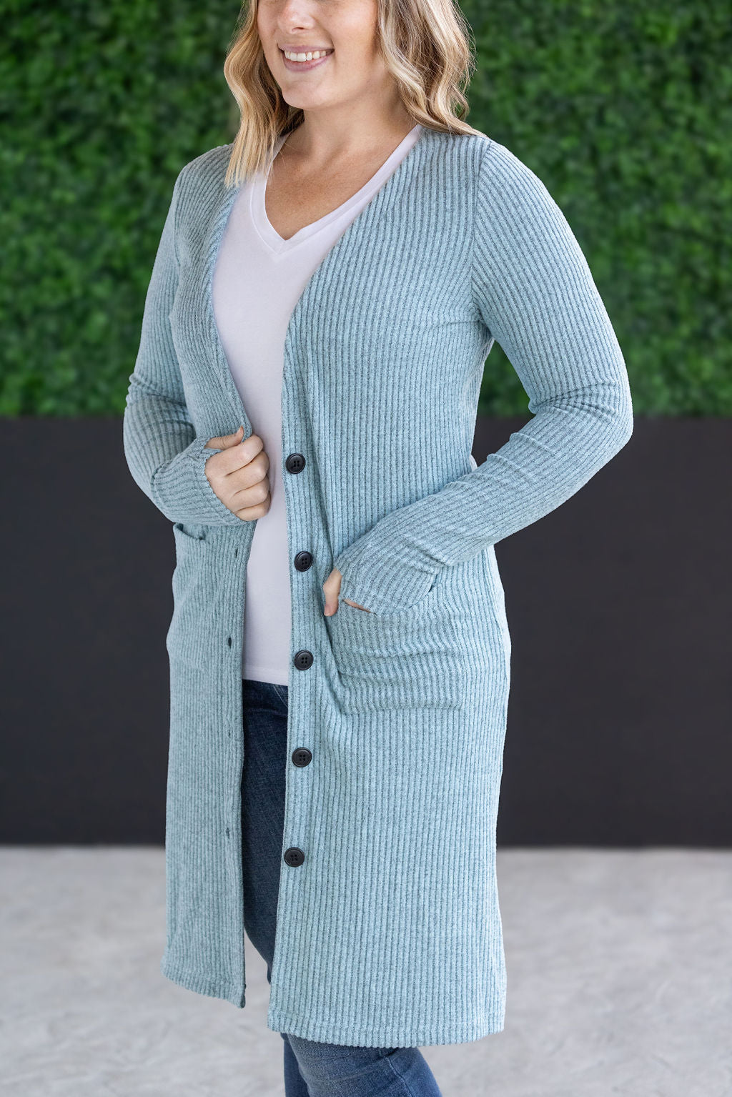 Colbie Ribbed Cardigan Dusty Blue