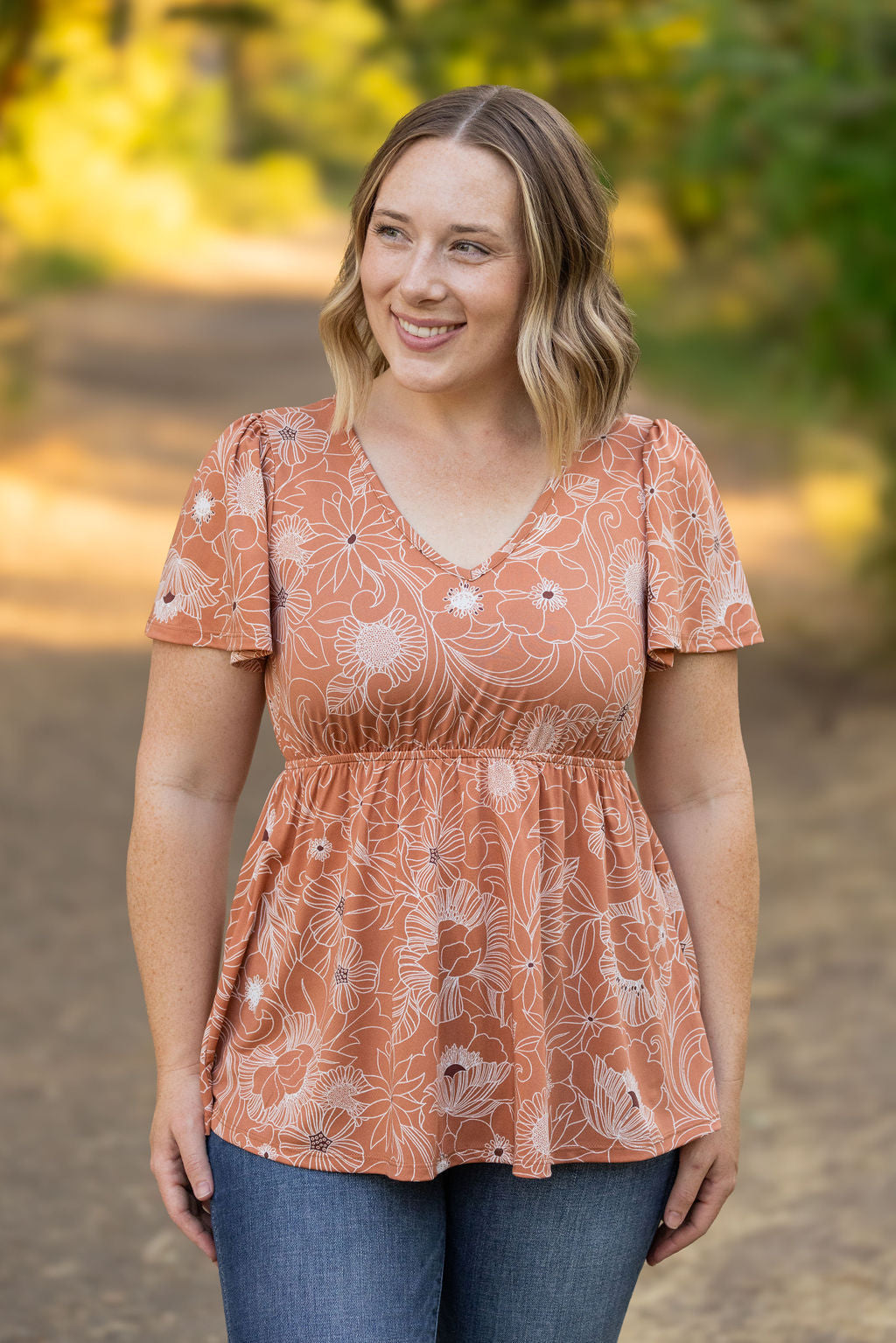 Emery Ruffle Top Cocoa Floral