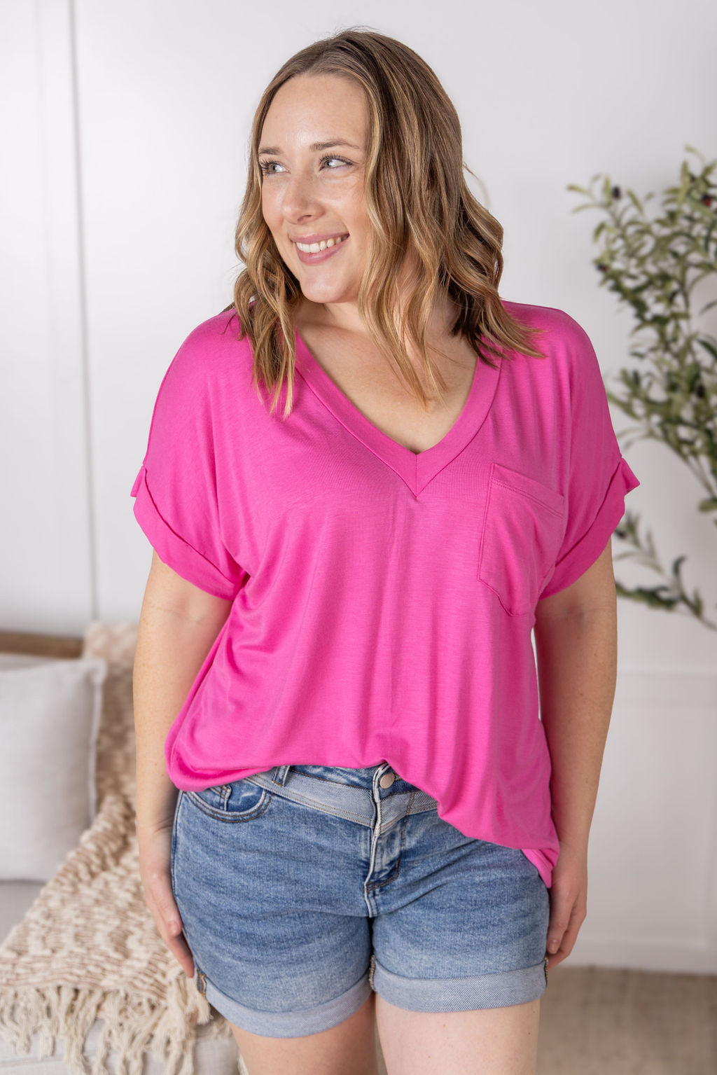 Sierra Boyfriend Fit Pocket Top 80’s PInk