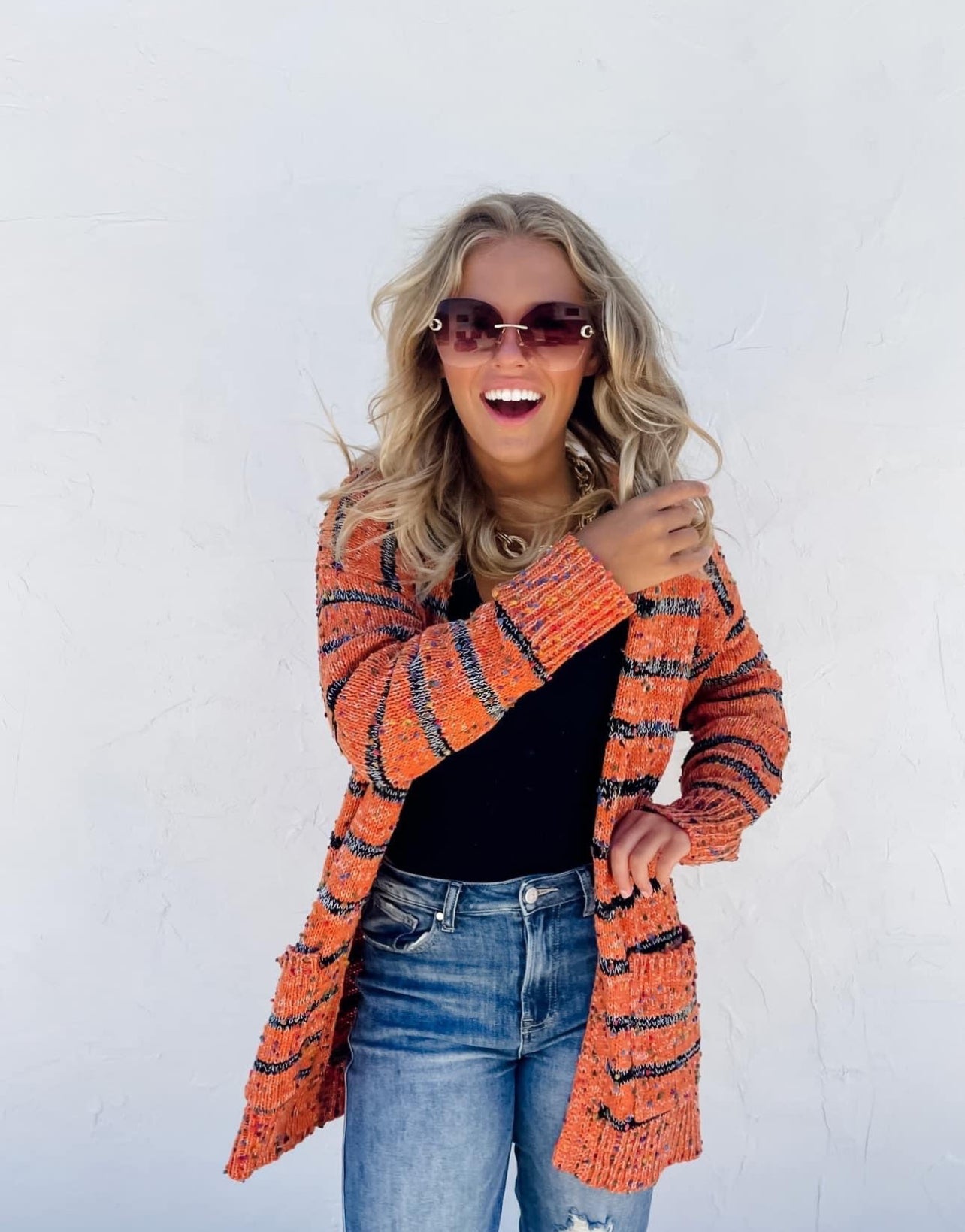 Stripe Miley Dot Cardigan Orange