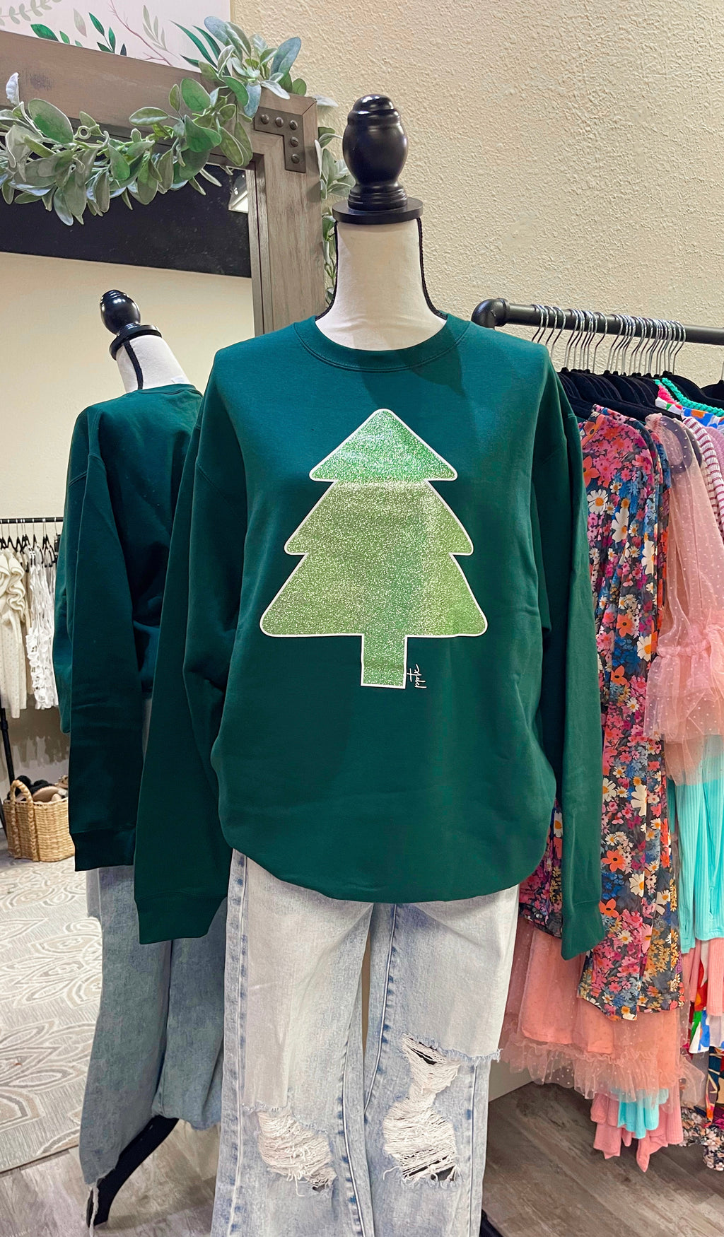 Green Glitter Tree Sweatshirt