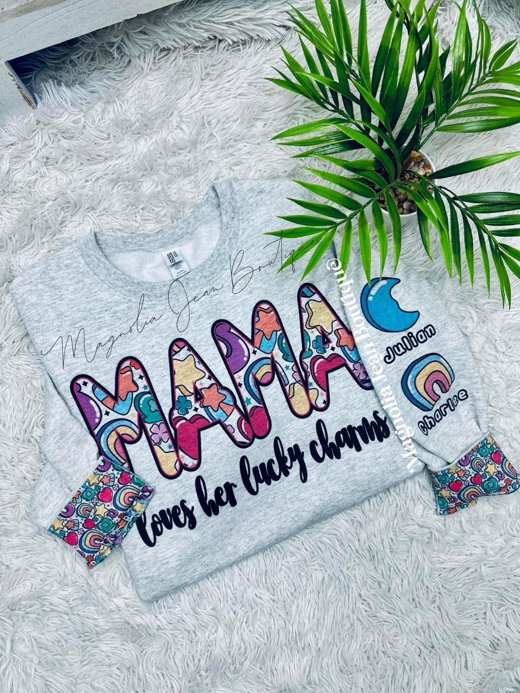 🌈 SPECIAL ORDER CUSTOM🌈 Mama’s Lucky Charm Crew Sweatshirt (pick any name you want!)