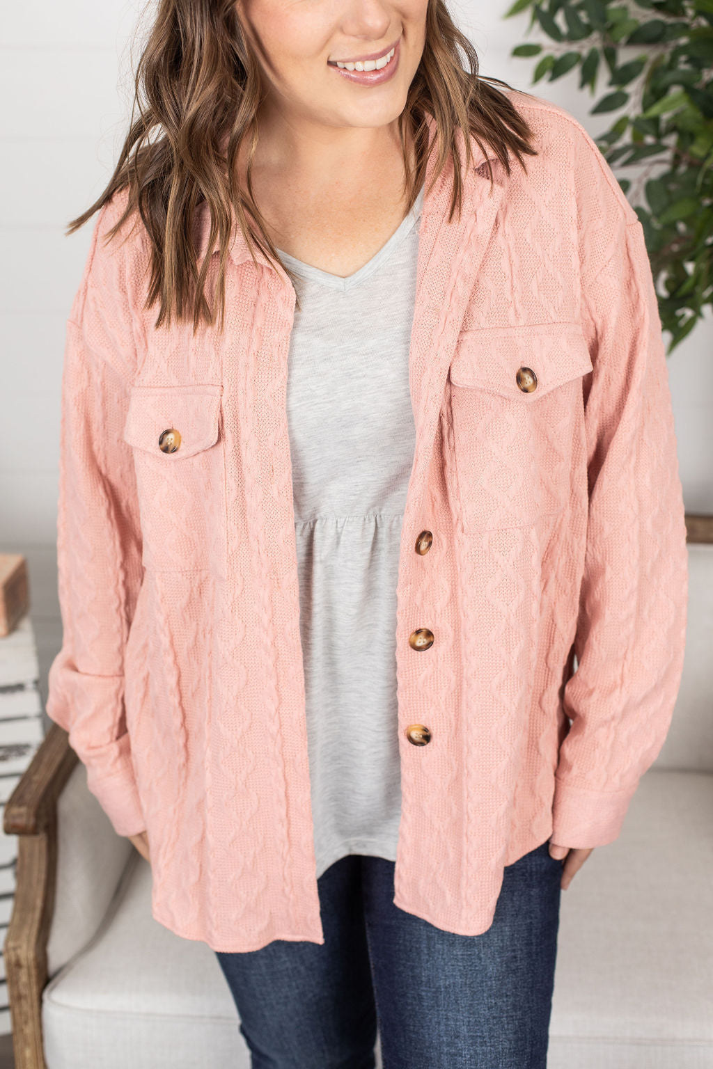 Cable Knit Jacket Blush Pink