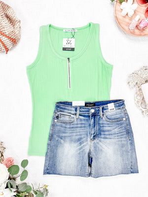 Mila Zipper Tank Lime