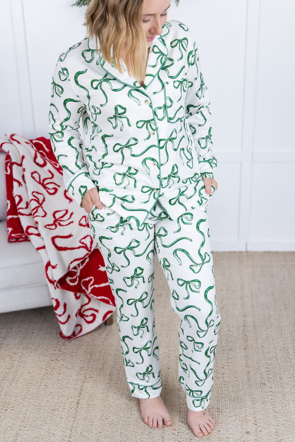 Holiday Green Ribbon Pajama Set