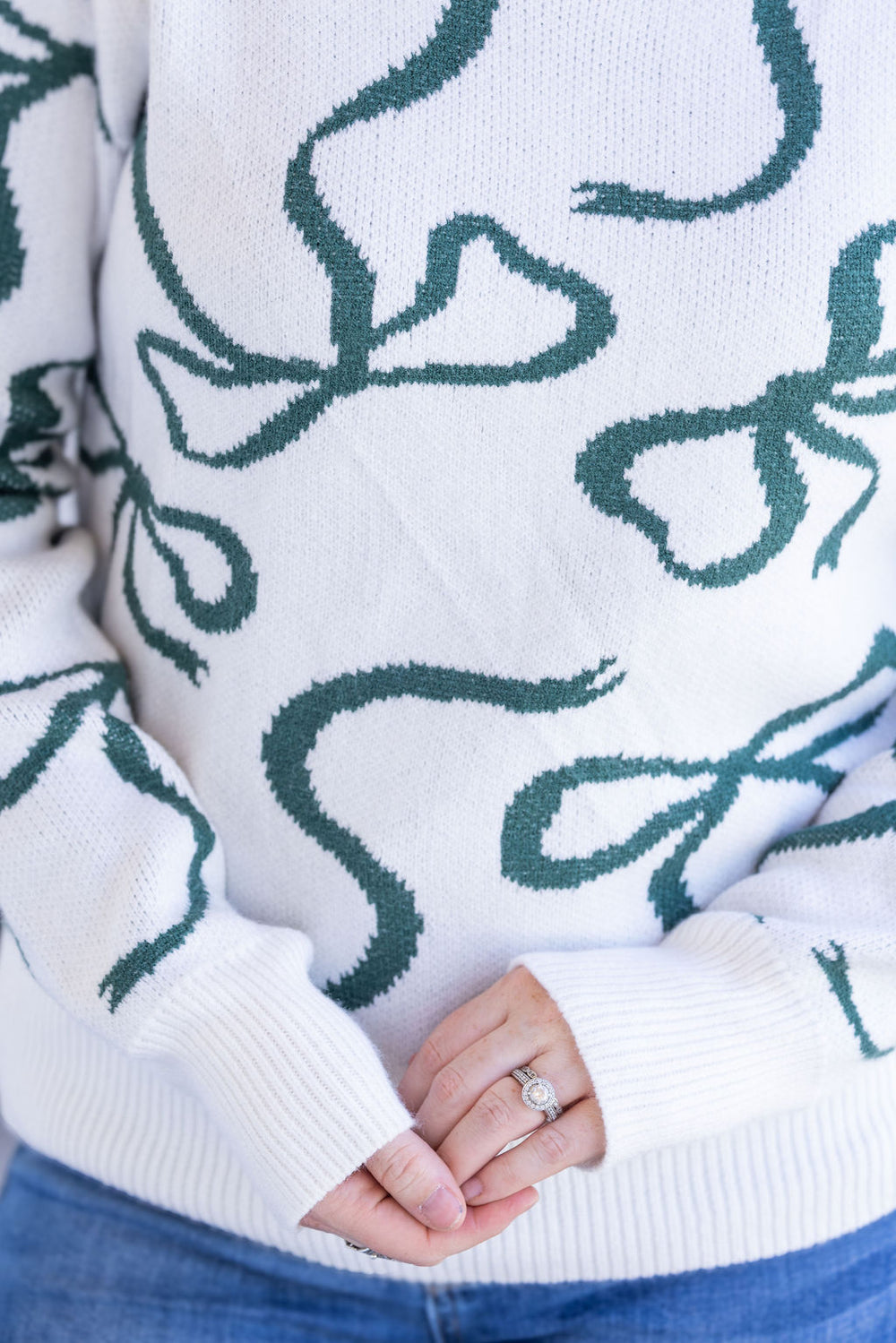 Holiday Ribbons Sweater White Hunter Green
