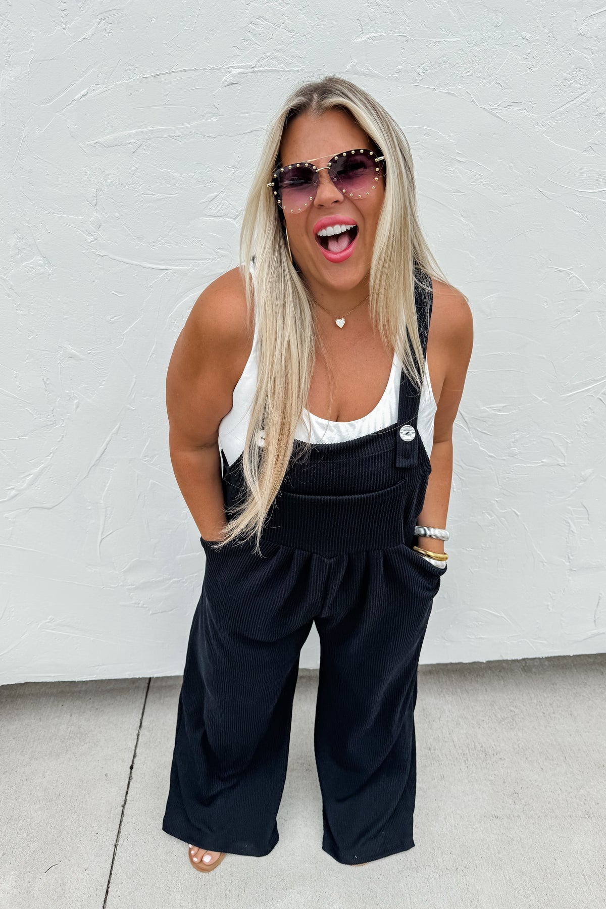 Black Ribbed Karli Boho Overalls