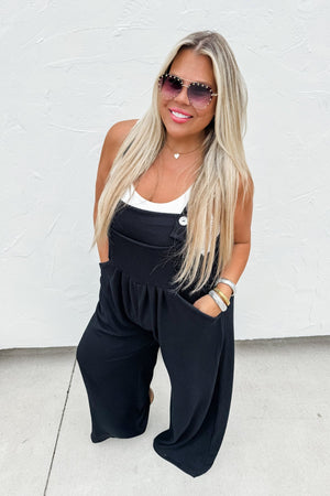 Black Ribbed Karli Boho Overalls