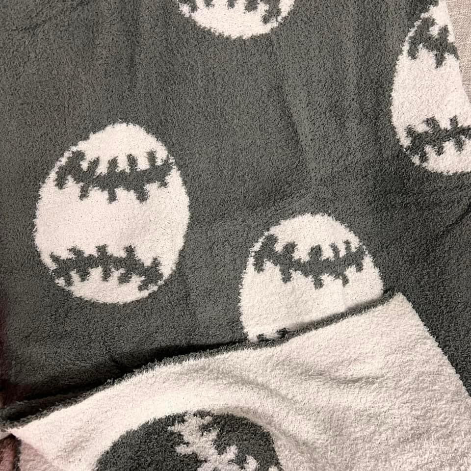 Plush Grey Baseball Blanket