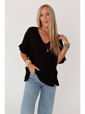 Ruffles Ahead Top Black