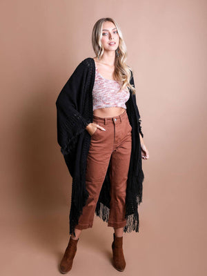 Trinidad Fringe Knit Kimono Black