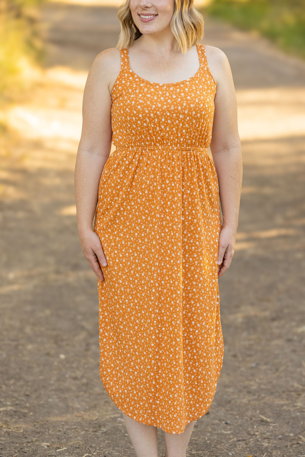 Reagan Ribbed Midi Dress Pumpkin Floral