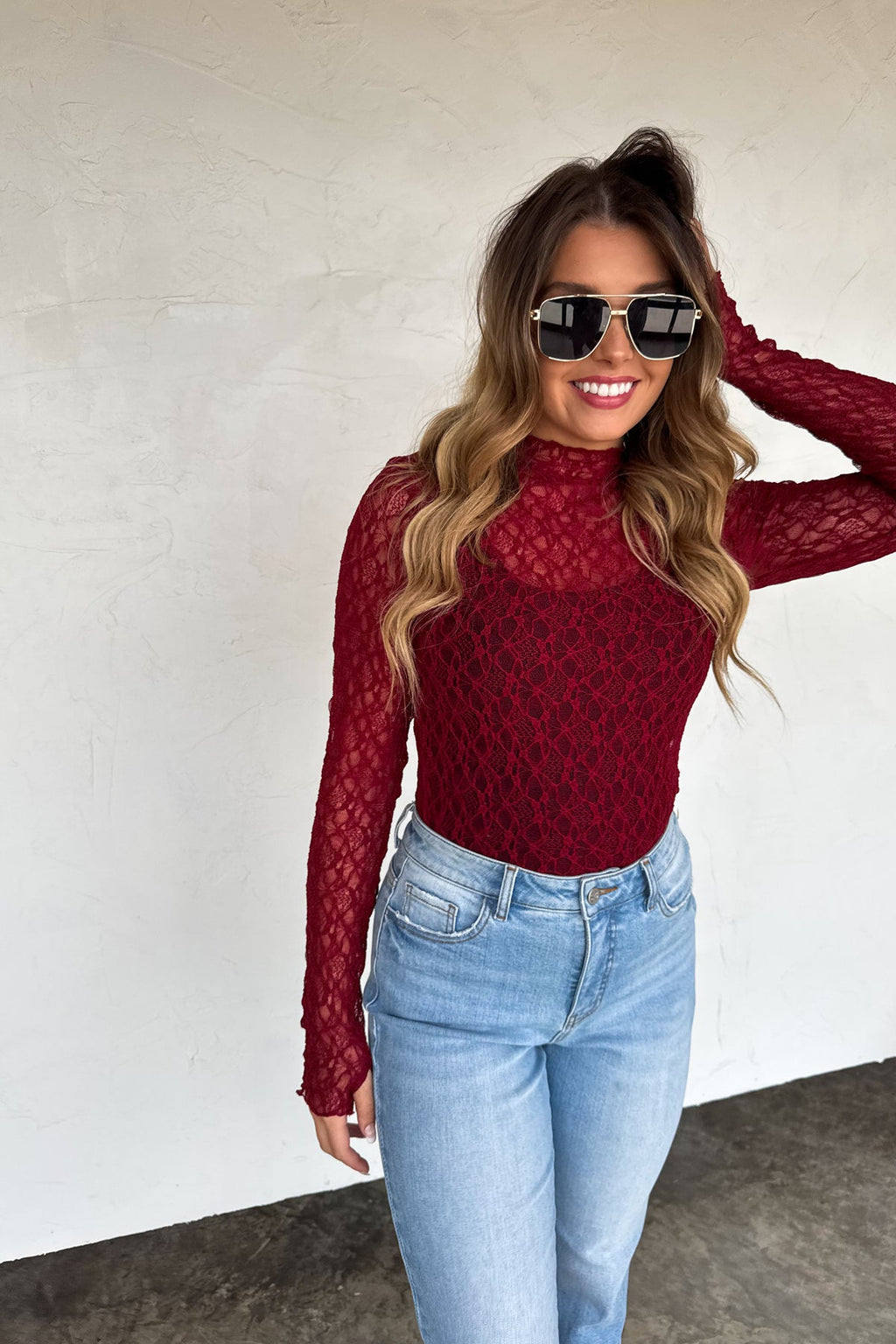 ✨PREORDER✨ Jolie Lace Thumbhole Top Wine