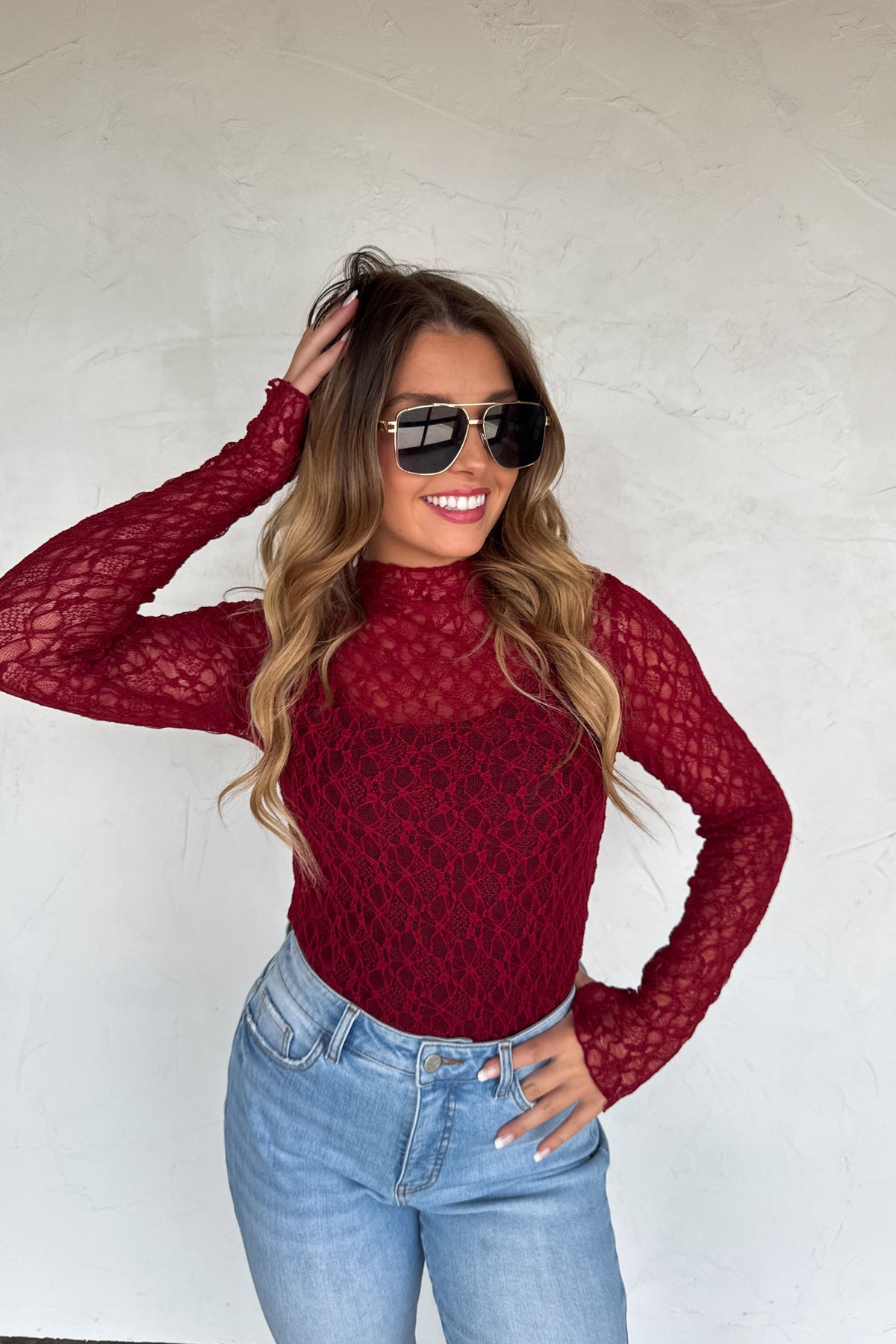 ✨PREORDER✨ Jolie Lace Thumbhole Top Wine