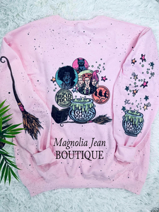 🖤SPECIAL ORDER🖤 Halloween Hocus Pocus PInk/Black Splatter Crew Sweatshirt S-4X