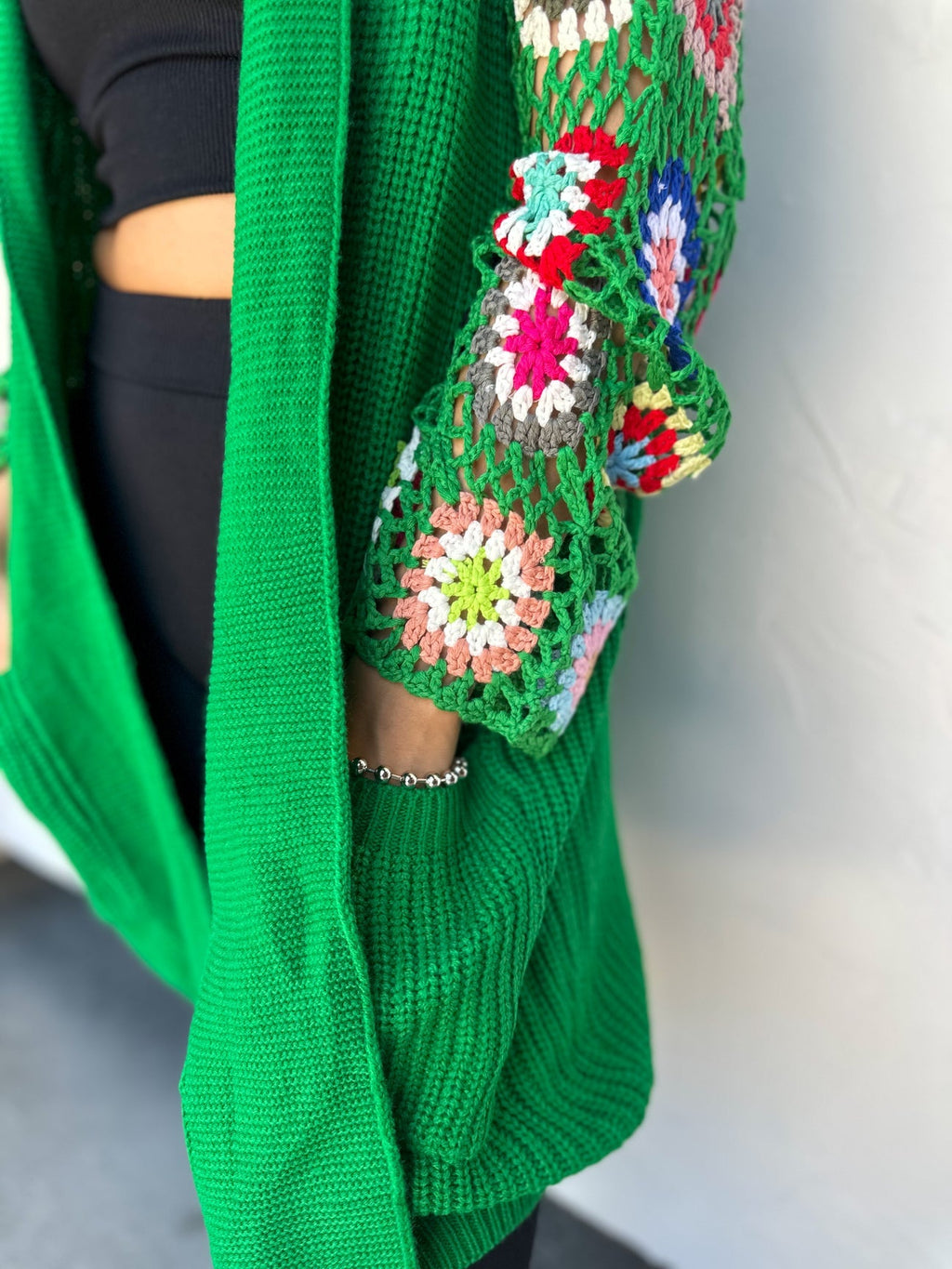 ✨PREORDER ✨ Green Crochet Sleeve Cardigan