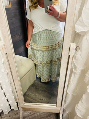 Eden Boho Skirt Mint & Taupe