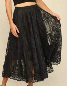 Bristol Floral Lace Long Skirt Black