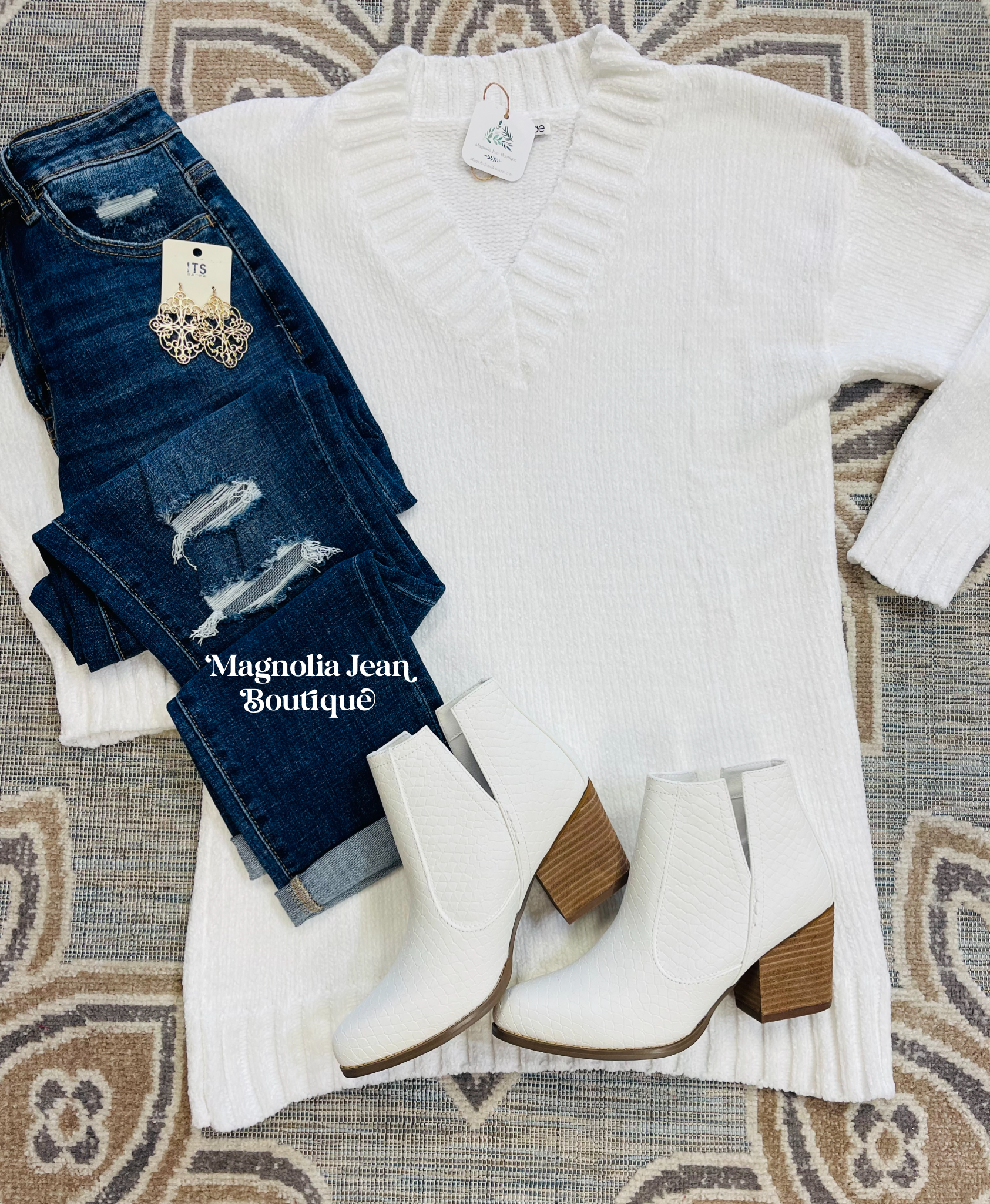 FUNDRAISER Pacific Coast Canine Rescue Chenille Tunic Sweater White