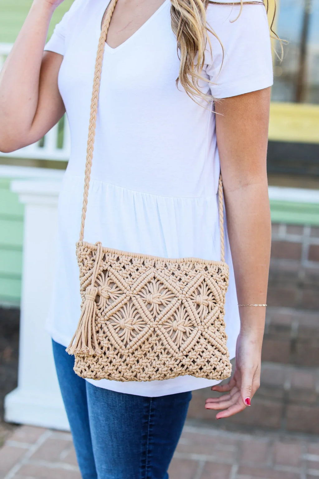 Crochet Zipper Bag Tan