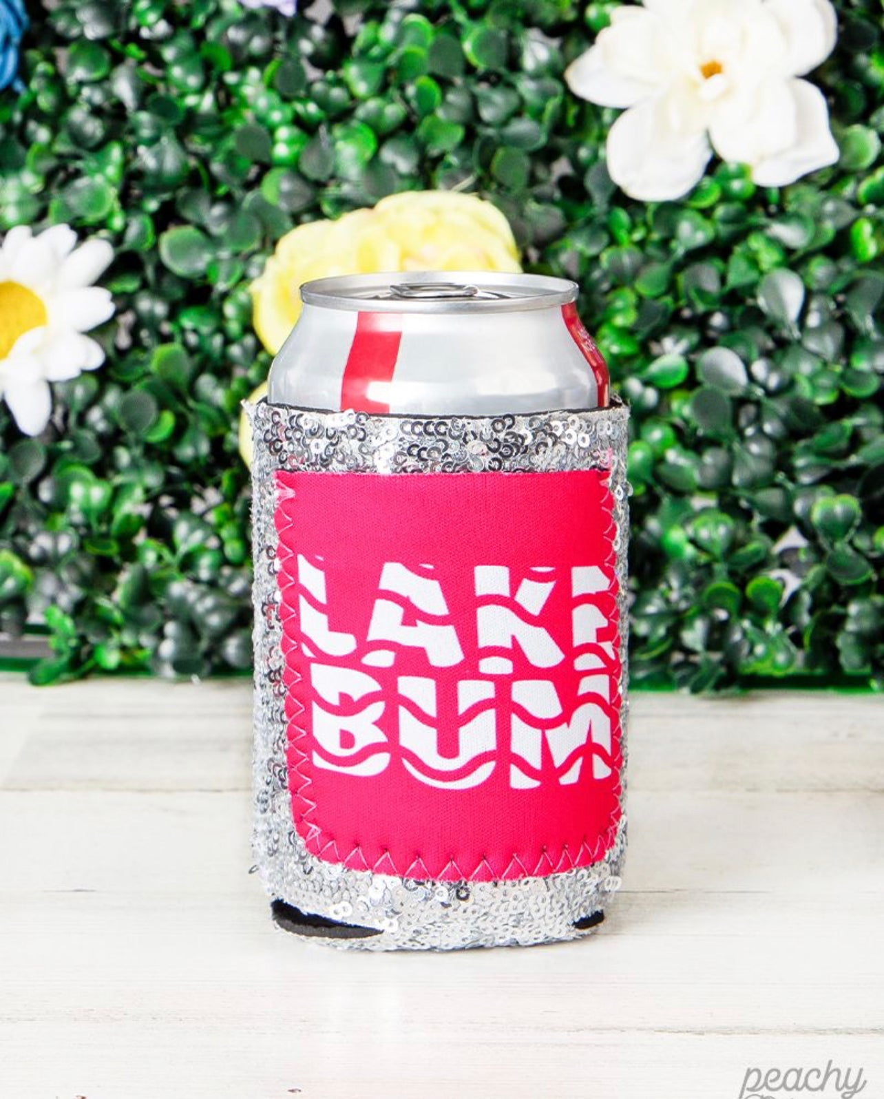 Peachy Keen Lake Bum Sequin Can Coolers