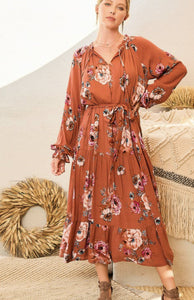 Blessed Life Rust Floral Maxi Dress